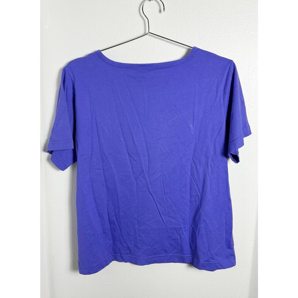 Bob Mackie Purple Cotton Embroidered Top Short Sleeve sz L - Picture 4 of 6